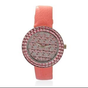 STRADA Watch Austrian Crystal Peach Faux Leather